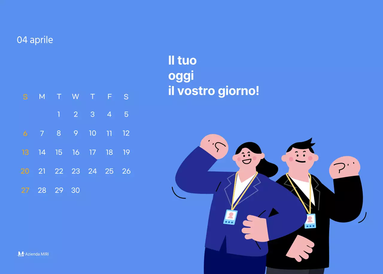 Calendario motivazionale con illustrazioni energetiche e citazioni positive su sfondo azzurro