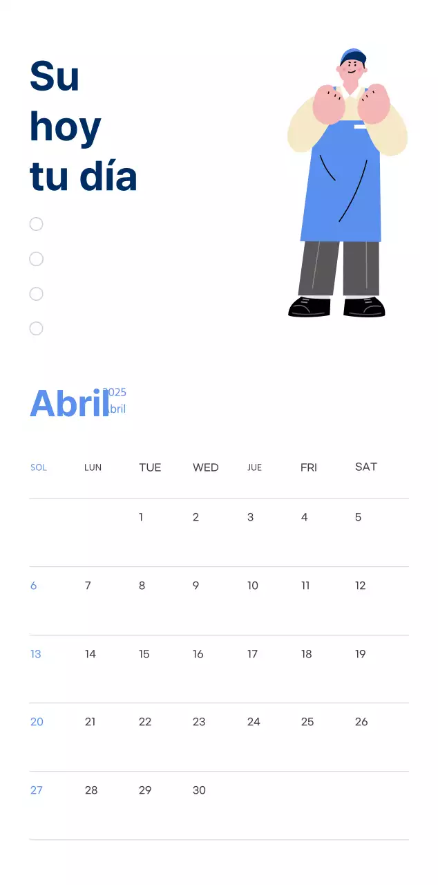 Calendario motivacional con ilustraciones llenas de energía y citas positivas sobre fondo azul claro