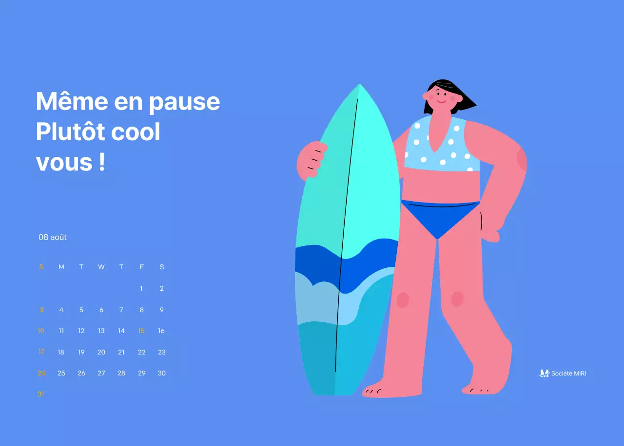 Calendrier de motivation avec des illustrations énergiques et des citations positives sur un fond bleu clair