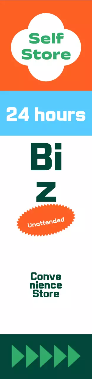 Tanda udara persegi toko swalayan yang berwarna dan berpola dengan format besar