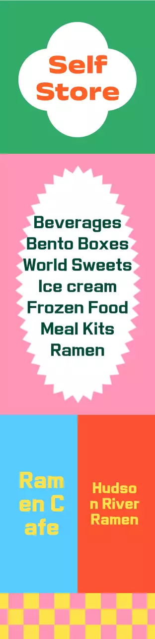 Tanda udara persegi toko swalayan yang berwarna dan berpola dengan format besar