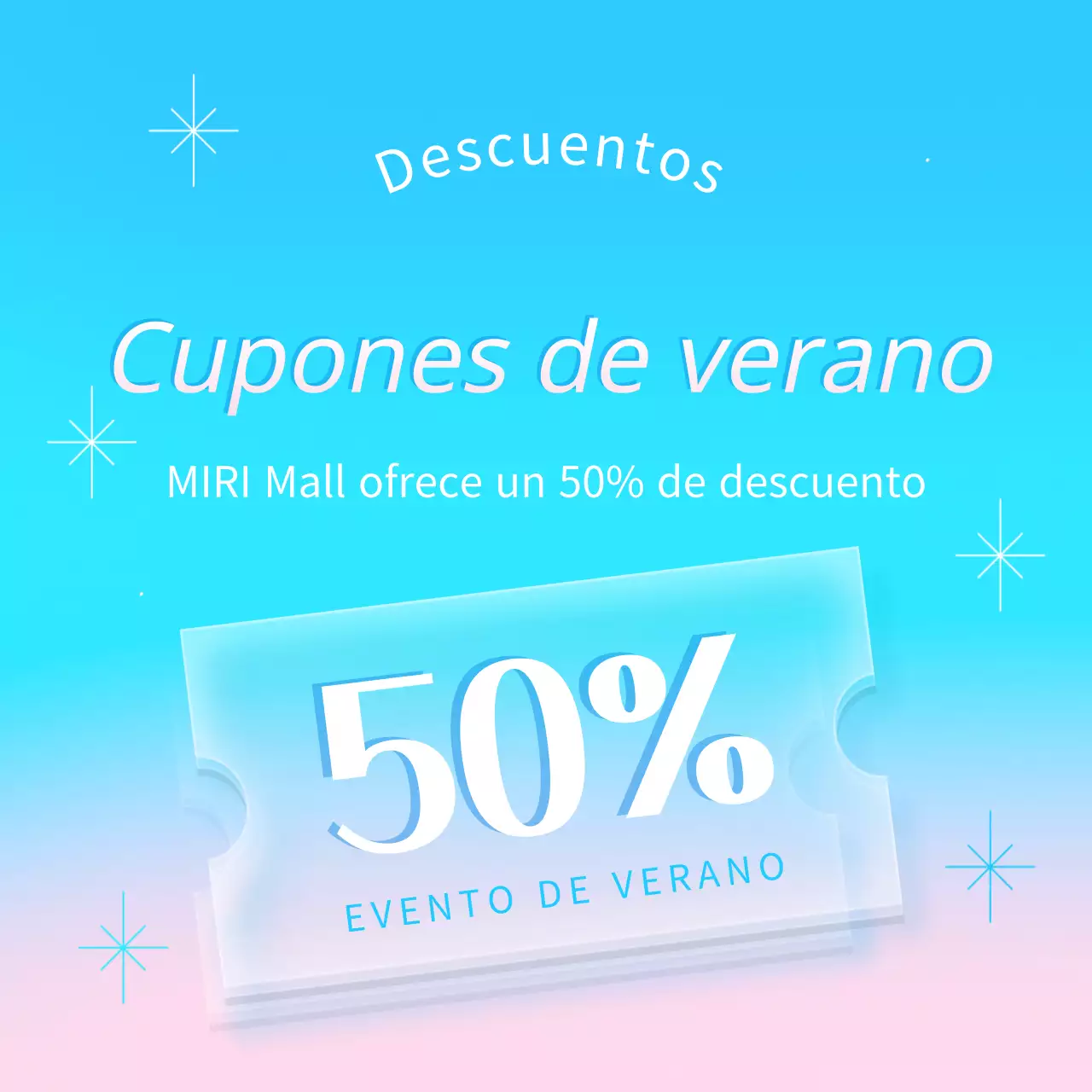 Anuncio de sorteo de cupones de verano sencillos en azul claro y rosa