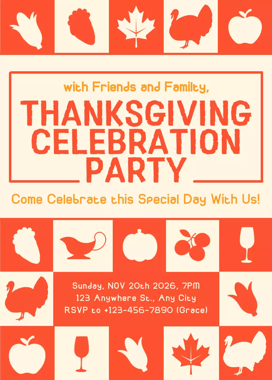 Poster Mời Lễ Tạ Ơn Truyền Thống Màu Cam
