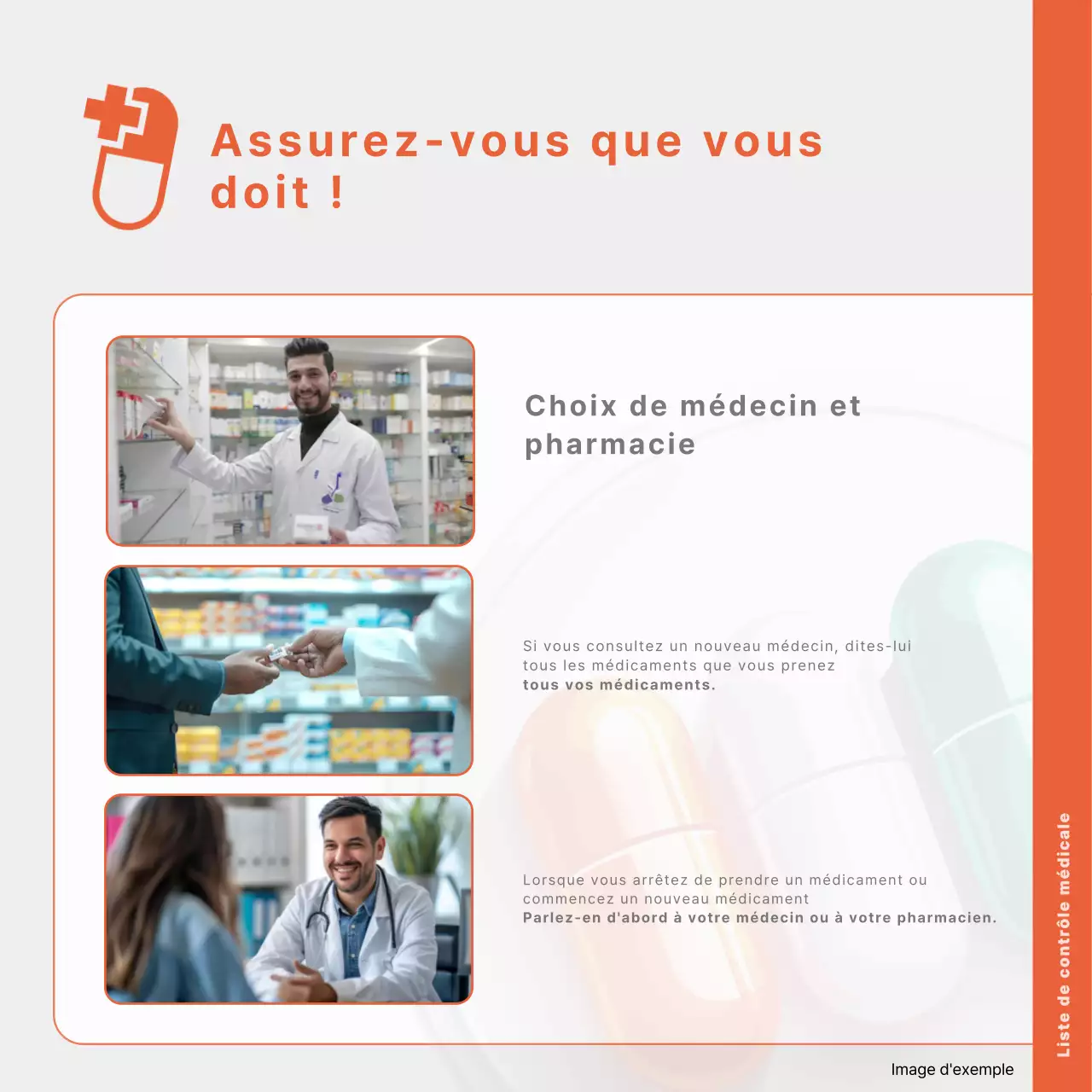 Un guide simple, en orange, pour utiliser correctement les médicaments