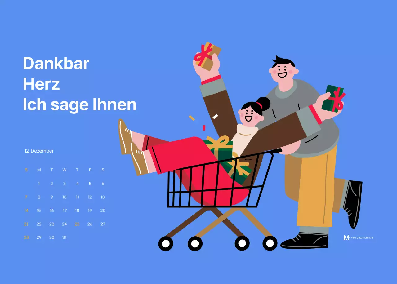 Motivationskalender mit energiegeladenen Illustrationen und positiven Zitaten auf hellblauem Hintergrund