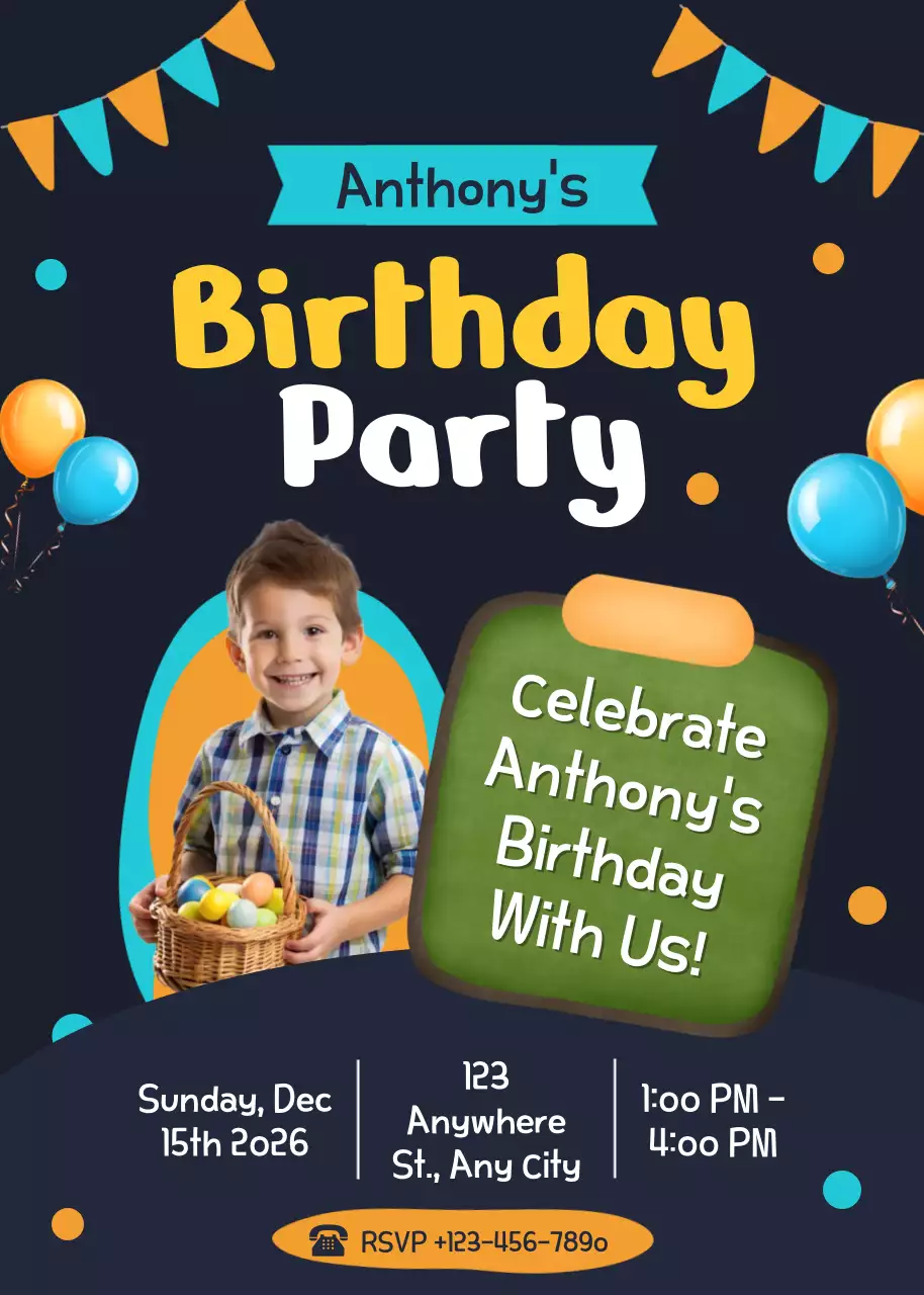 Undangan Pesta Ulang Tahun Lucu Biru