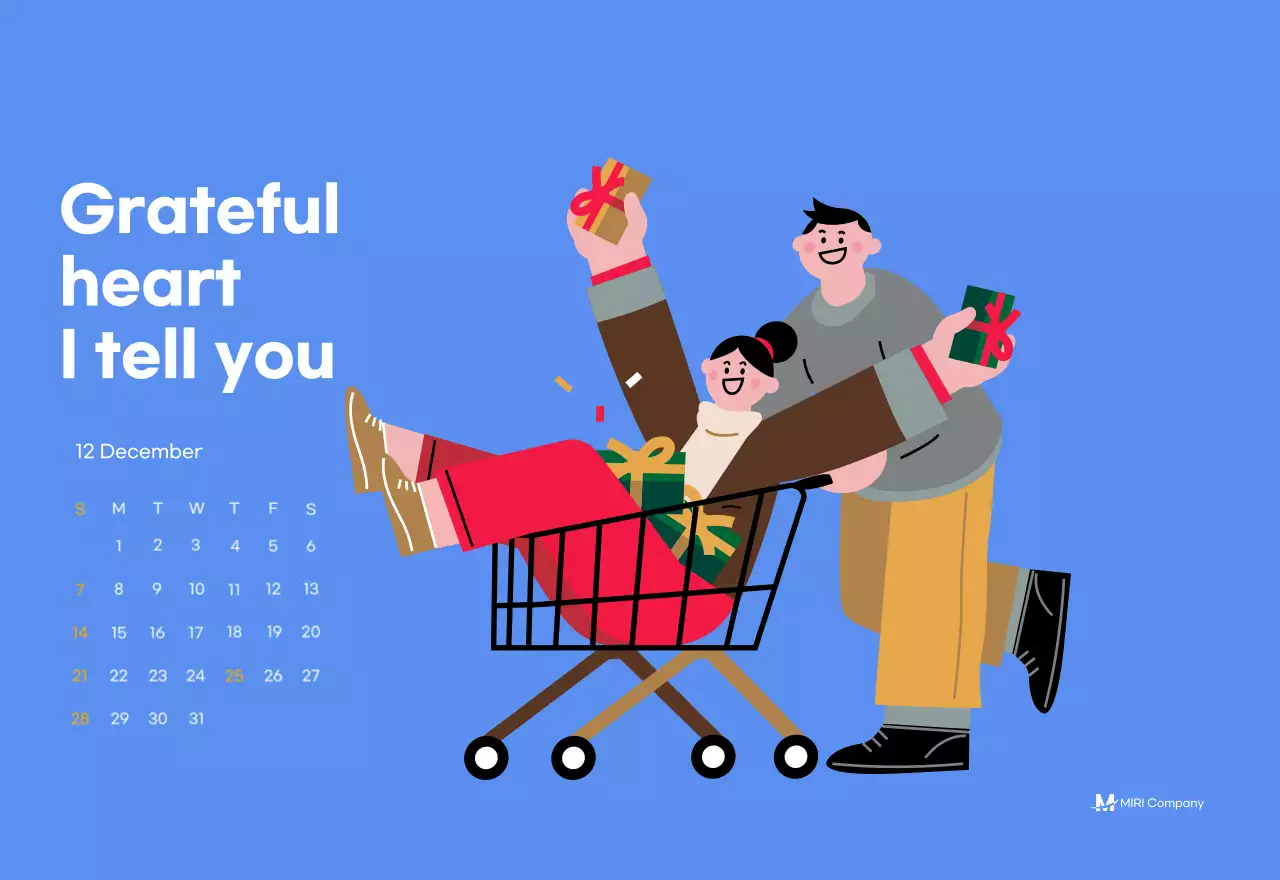 Motivational calendar with energetic illustrations and positive phrases on a light blue background