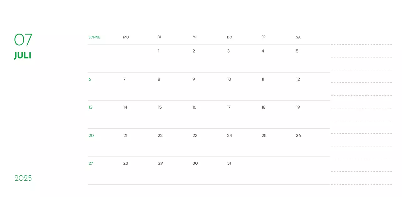 Ein Kalender mit einem Welpenfoto und einer süßen Botschaft in grüner Akzentfarbe