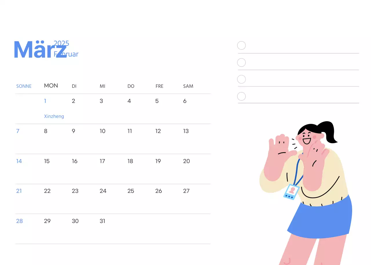 Motivationskalender mit energiegeladenen Illustrationen und positiven Zitaten auf hellblauem Hintergrund