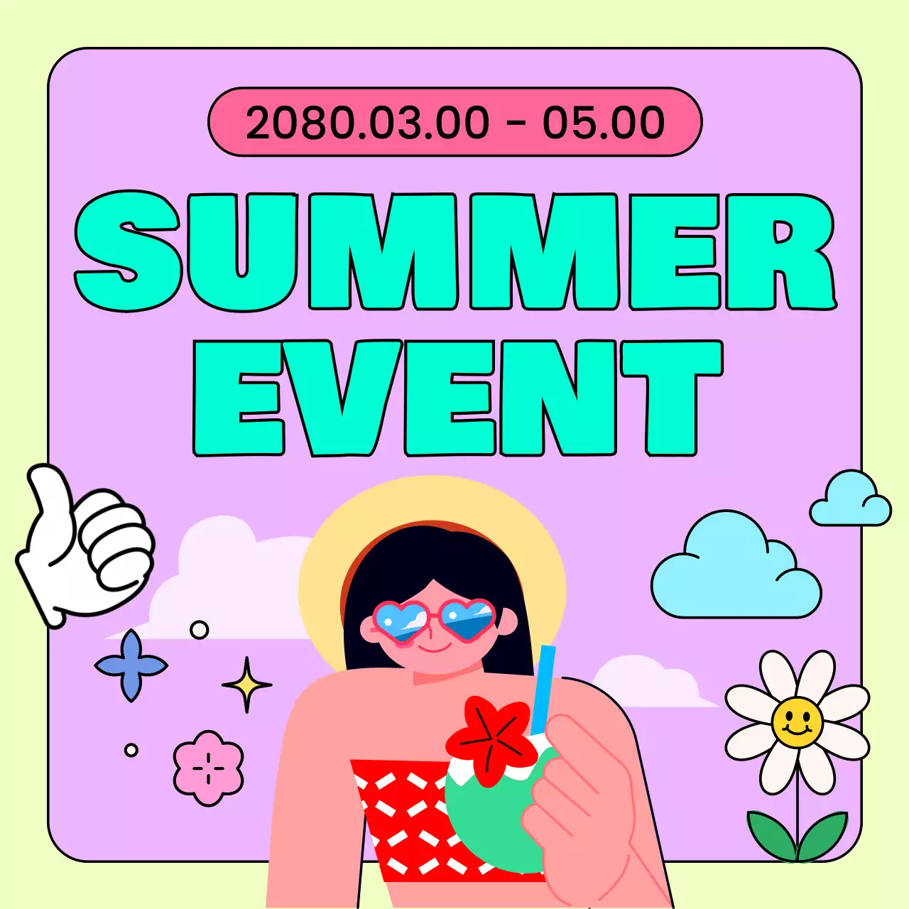 A kitschy collection of summer events in light blue and pink