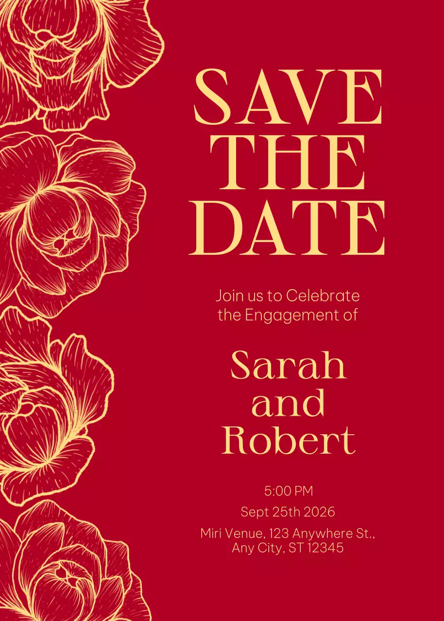 Thiệp mời đính hôn cổ điển màu đỏ