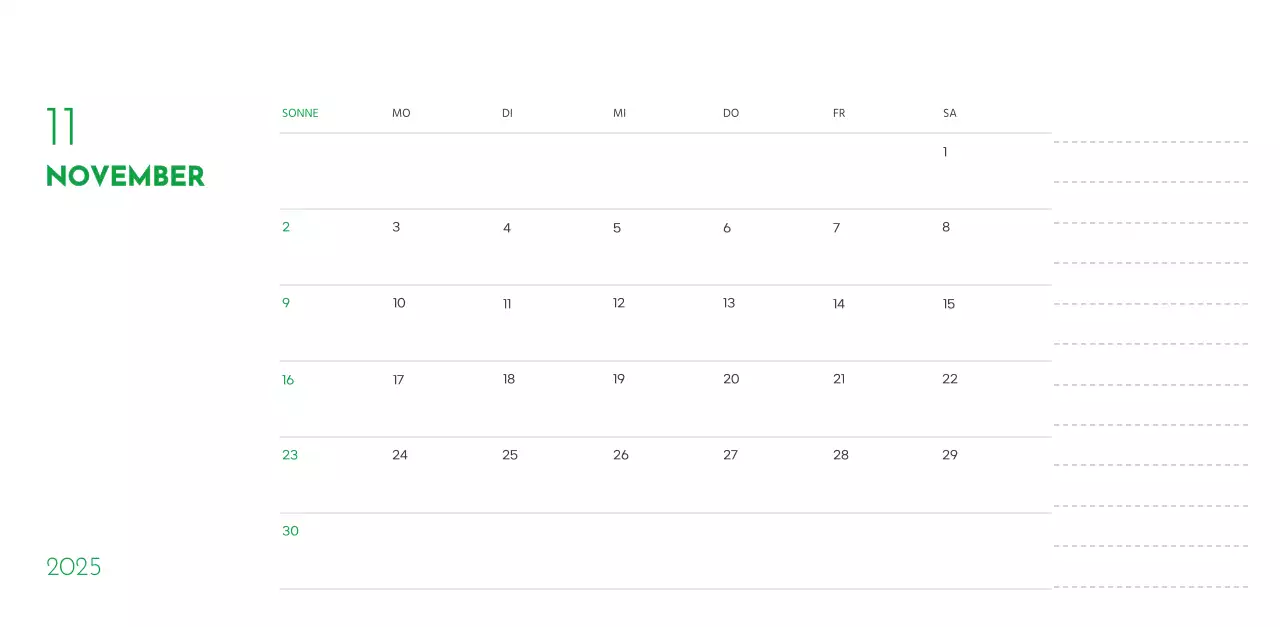 Ein Kalender mit einem Welpenfoto und einer süßen Botschaft in grüner Akzentfarbe
