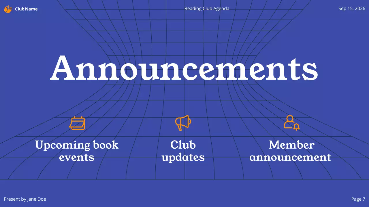 Blue Modern Reading Agenda Presentation