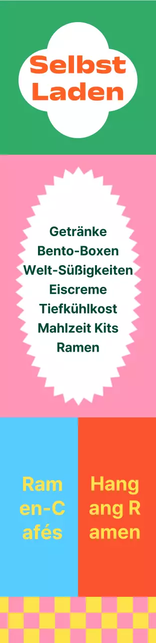 Lebendig gefärbtes und gemustertes, quadratisches Ladenschild im Großformat