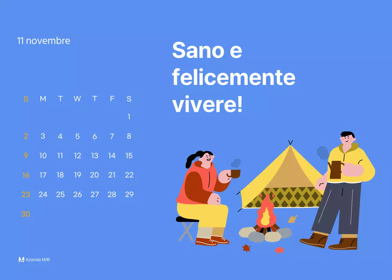 Calendario motivazionale con illustrazioni energetiche e citazioni positive su sfondo azzurro