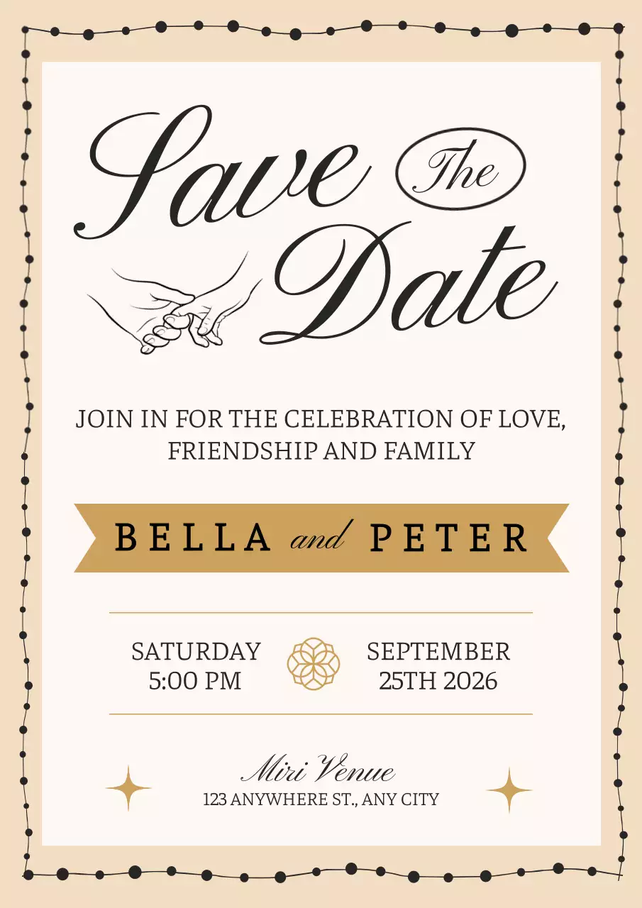 Thiệp cưới cổ điển màu be