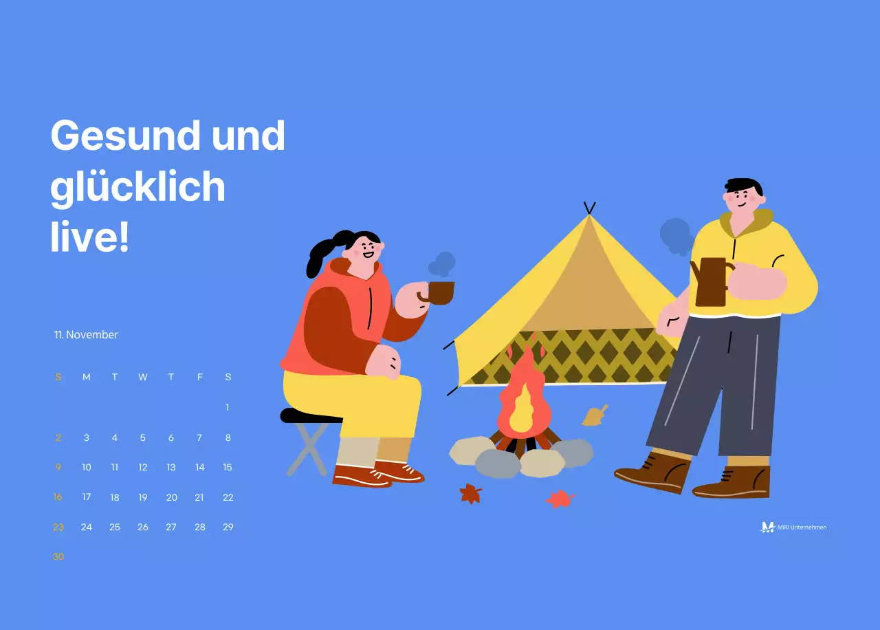 Motivationskalender mit energiegeladenen Illustrationen und positiven Zitaten auf hellblauem Hintergrund