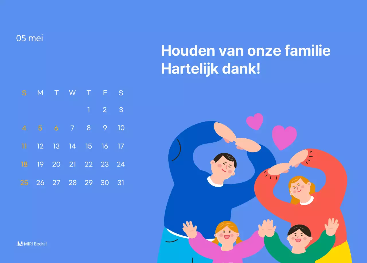 Motiverende kalender met energieke illustraties en positieve citaten op een lichtblauwe achtergrond