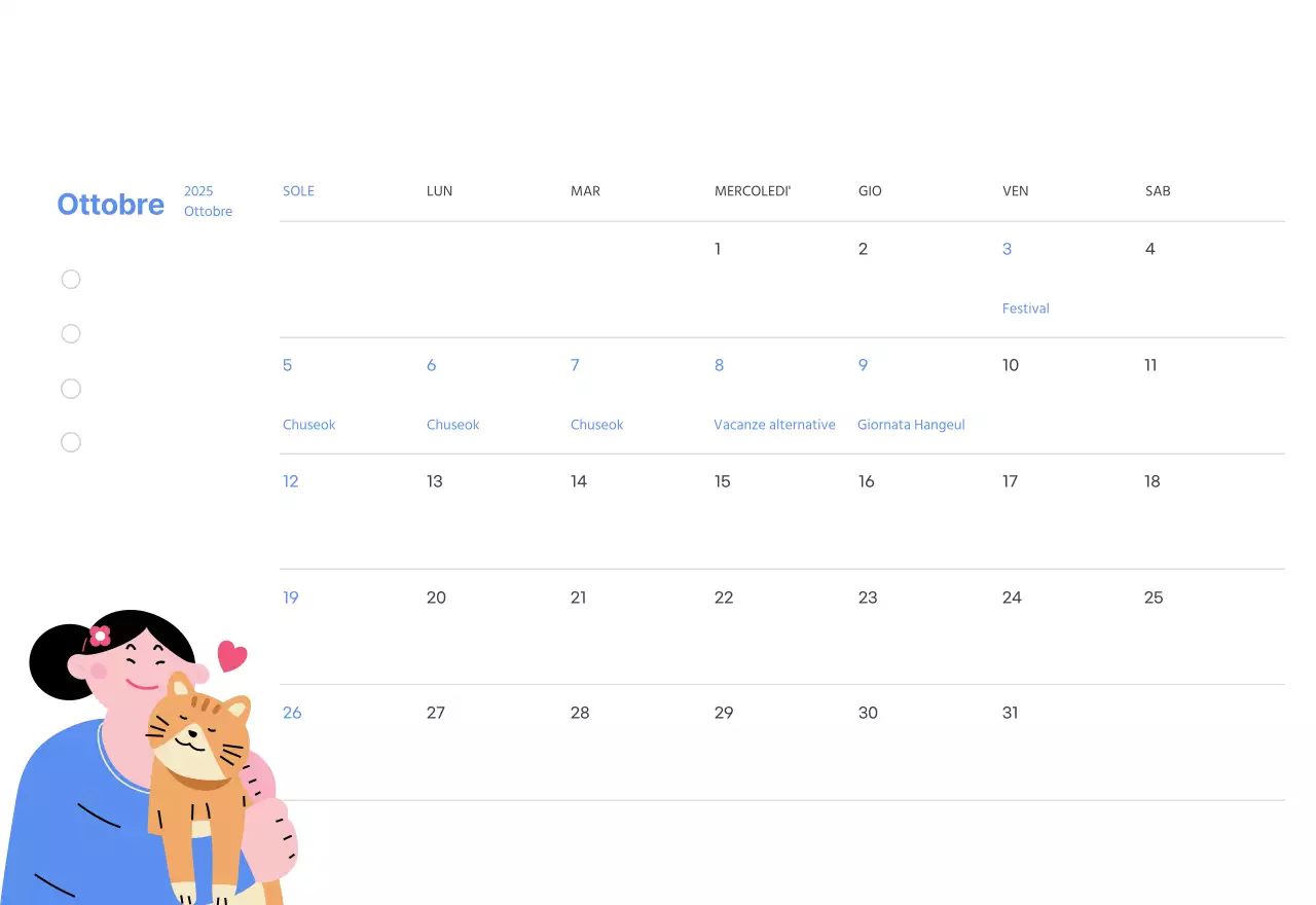 Calendario motivazionale con illustrazioni energetiche e citazioni positive su sfondo azzurro