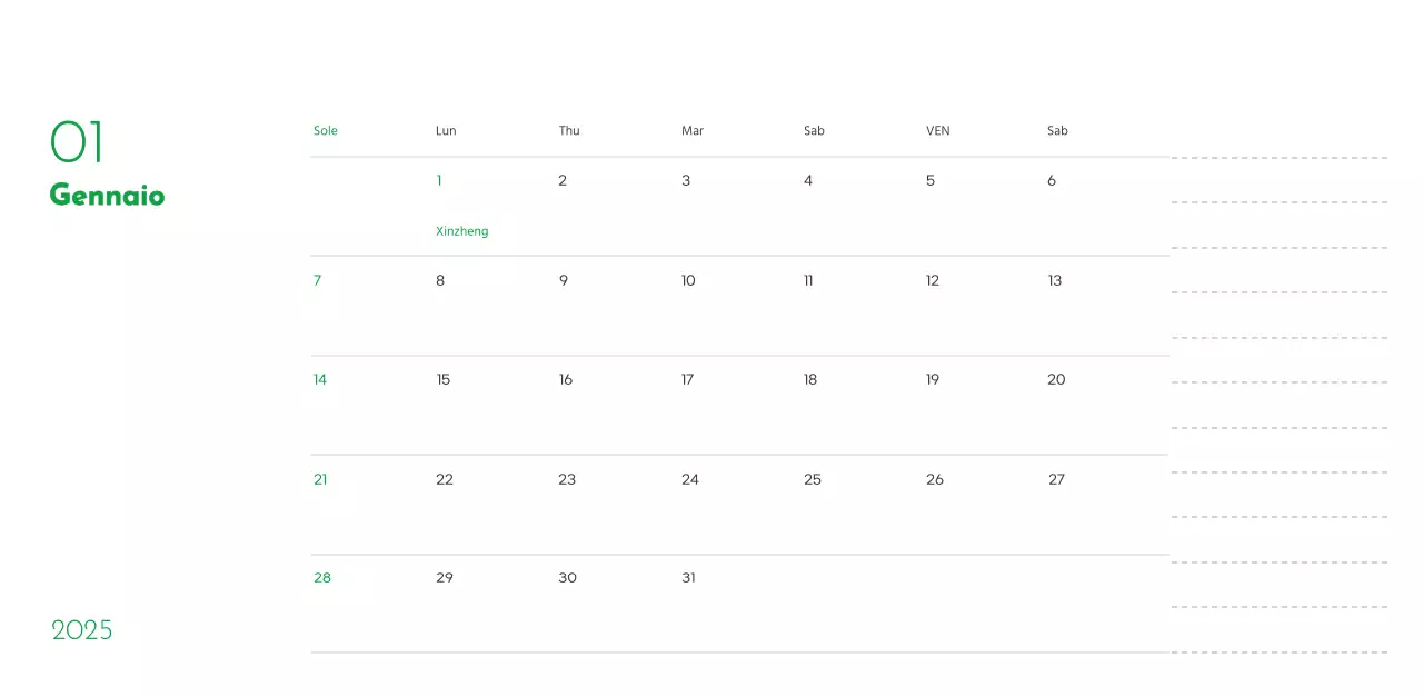Un calendario con la foto di un cucciolo e un simpatico messaggio in colore verde.