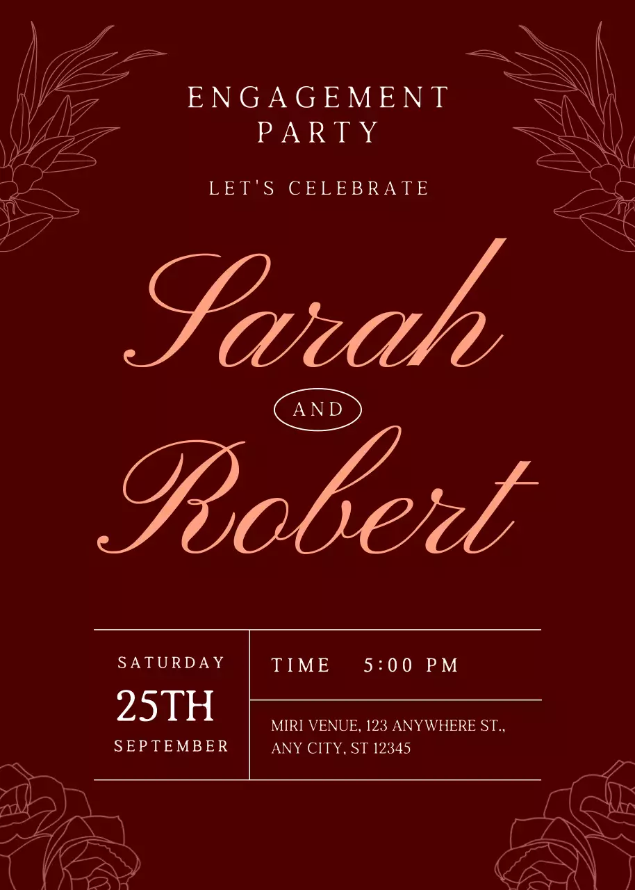 Thiệp mời tiệc đính hôn cổ điển màu đỏ