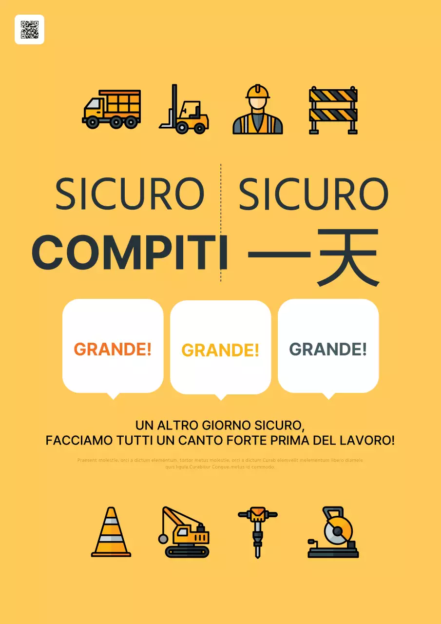 Promuovere slogan minimalisti per la sicurezza sul lavoro in giallo e nero