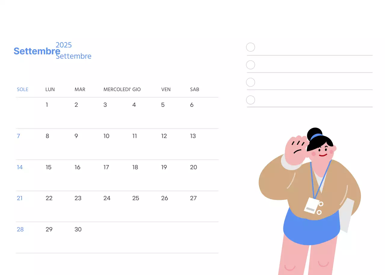 Calendario motivazionale con illustrazioni energetiche e citazioni positive su sfondo azzurro