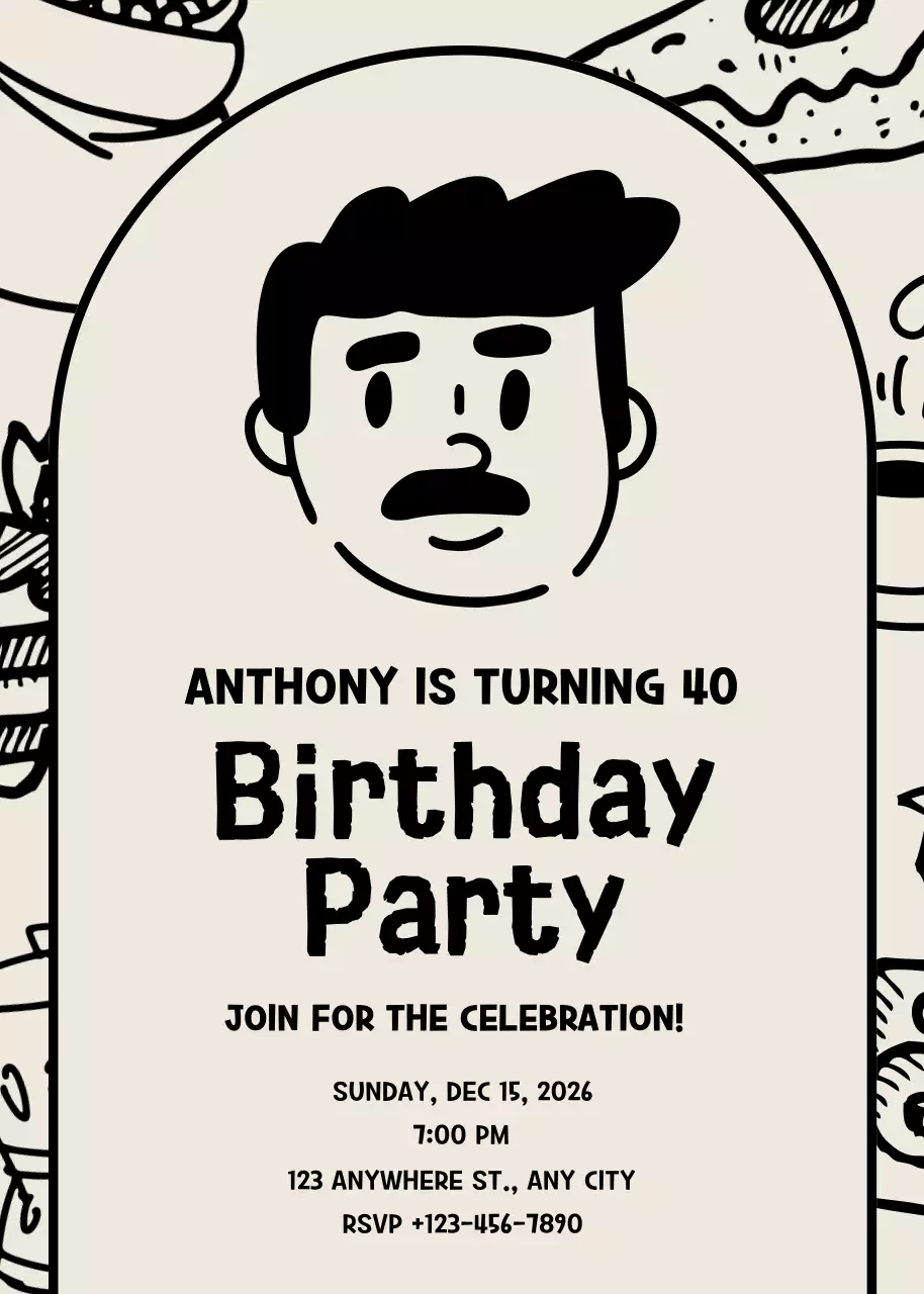 Undangan Pesta Ulang Tahun Retro Krem