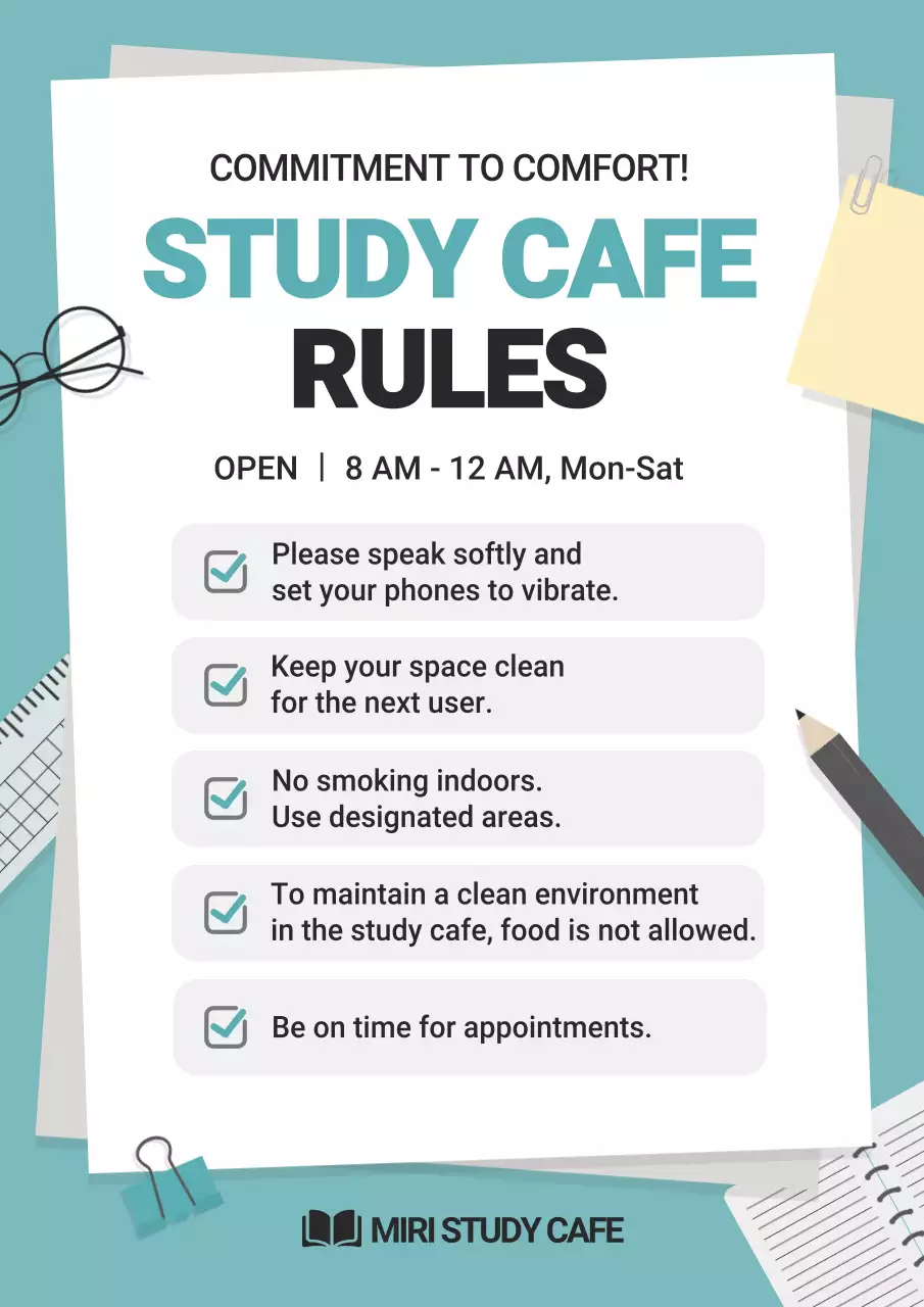 Teal Minimal Cafe Rules Notice Poster