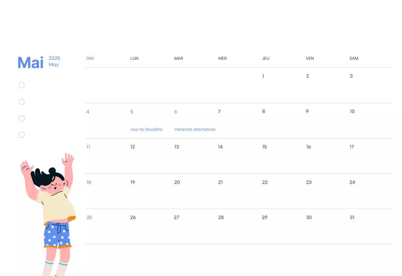 Calendrier de motivation avec des illustrations énergiques et des citations positives sur un fond bleu clair