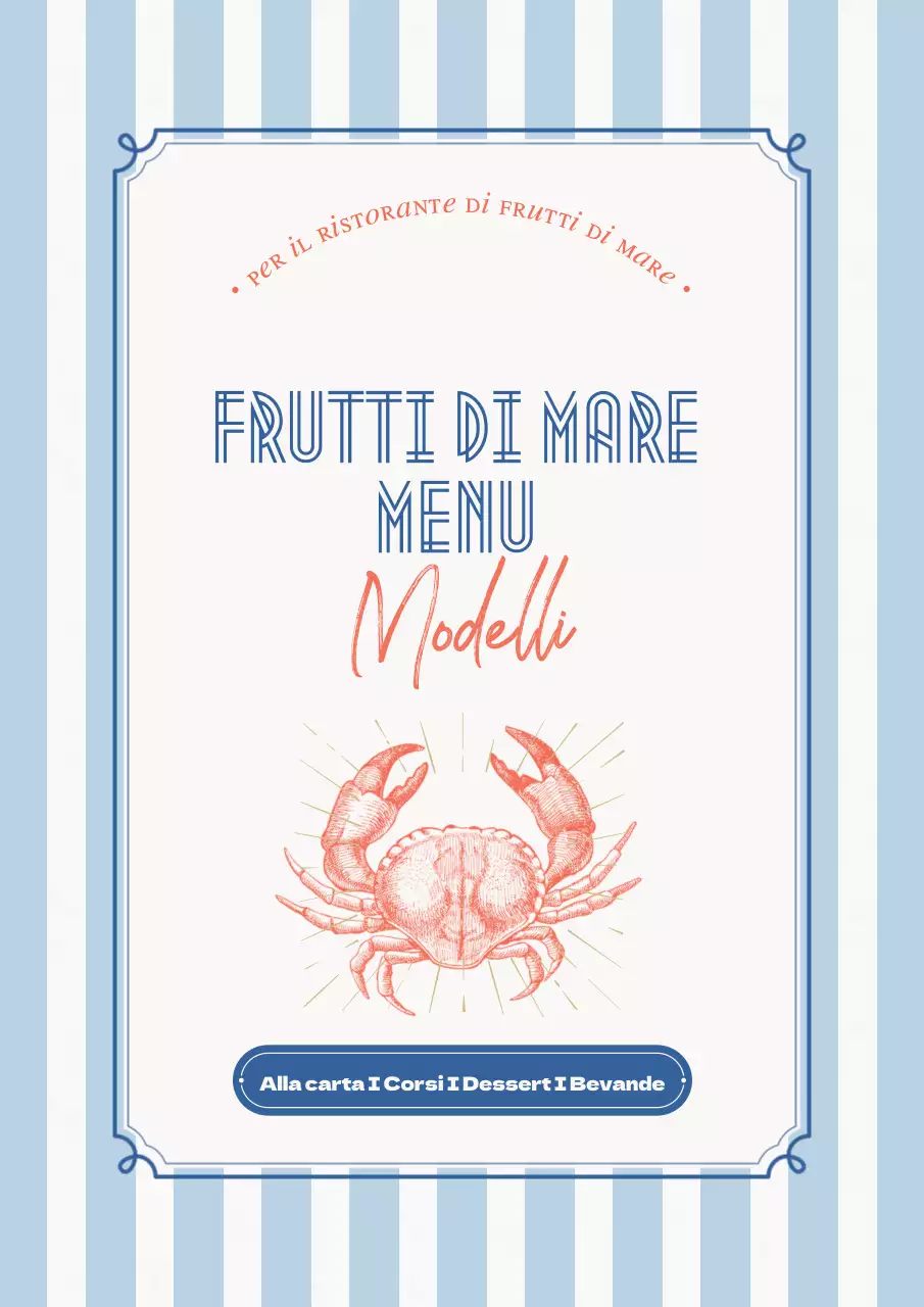 Una collezione di cartelli di menu di pesce d'epoca in blu chiaro e blu navy.