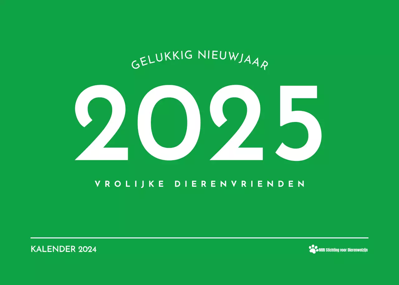 Een kalender met een puppyfoto en een schattige boodschap in groene accentkleur