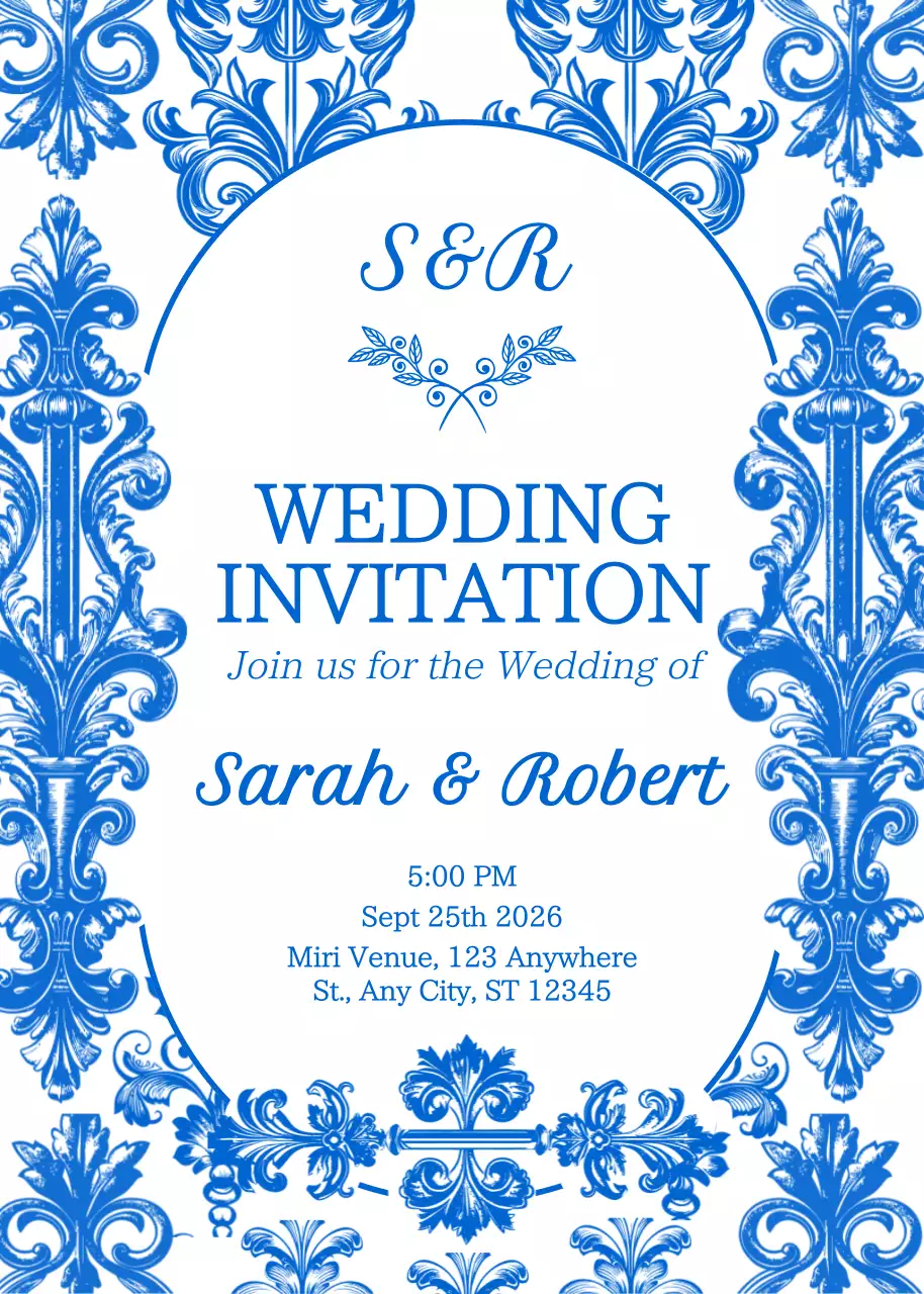 Thiệp cưới cổ điển màu xanh