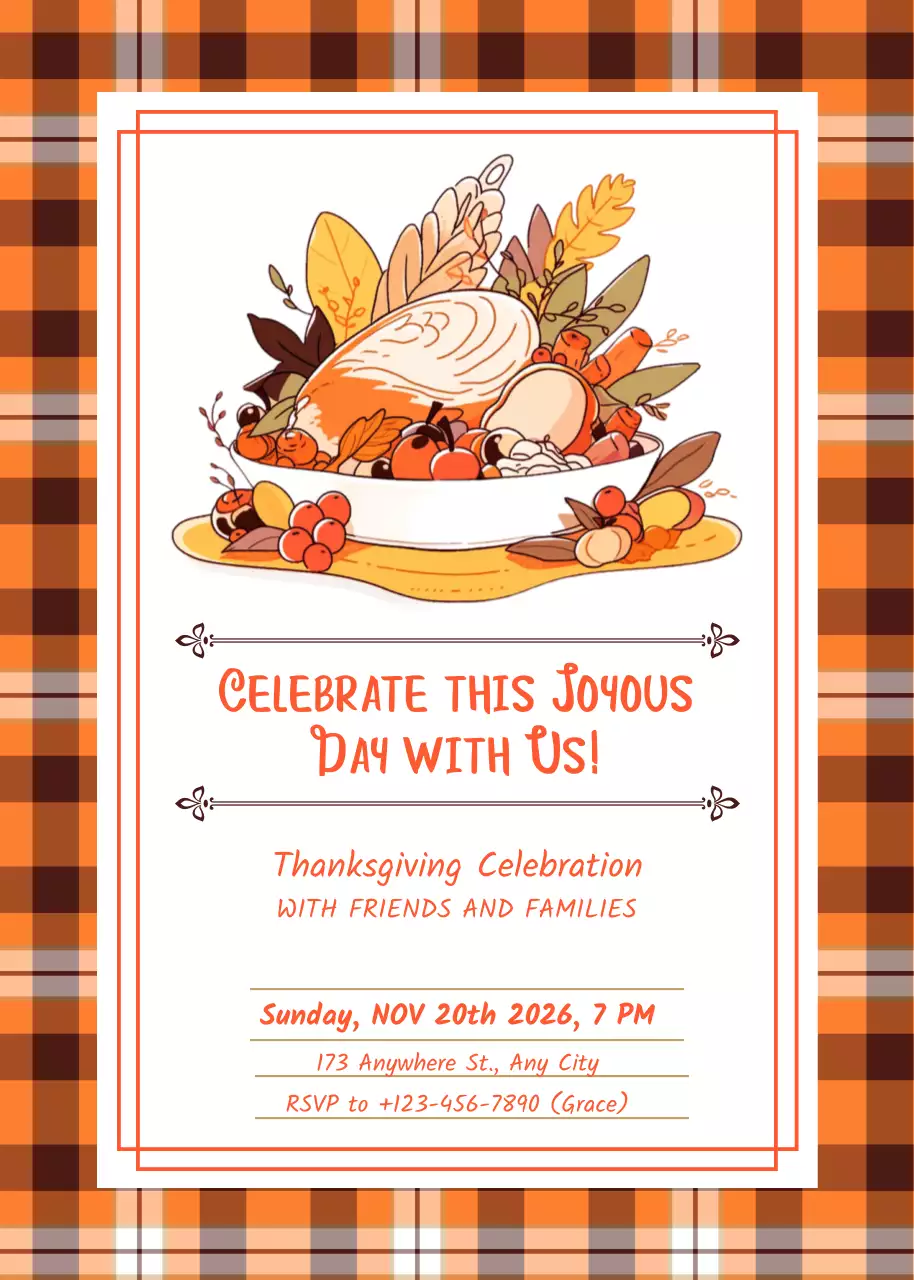 Lời mời mừng Lễ Tạ ơn theo phong cách Retro màu cam
