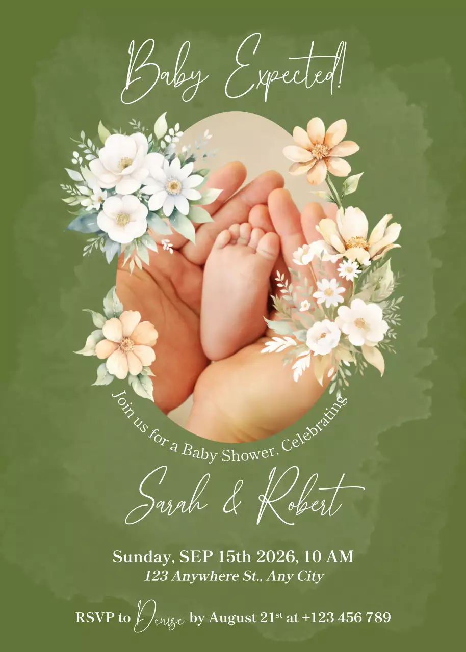 Undangan Baby Shower Bunga Hijau