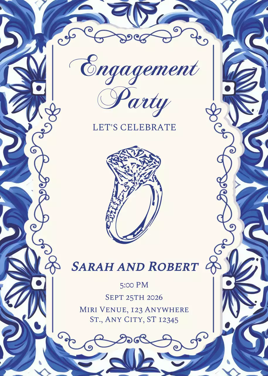 Blue Classic Engagement Party Invitation
