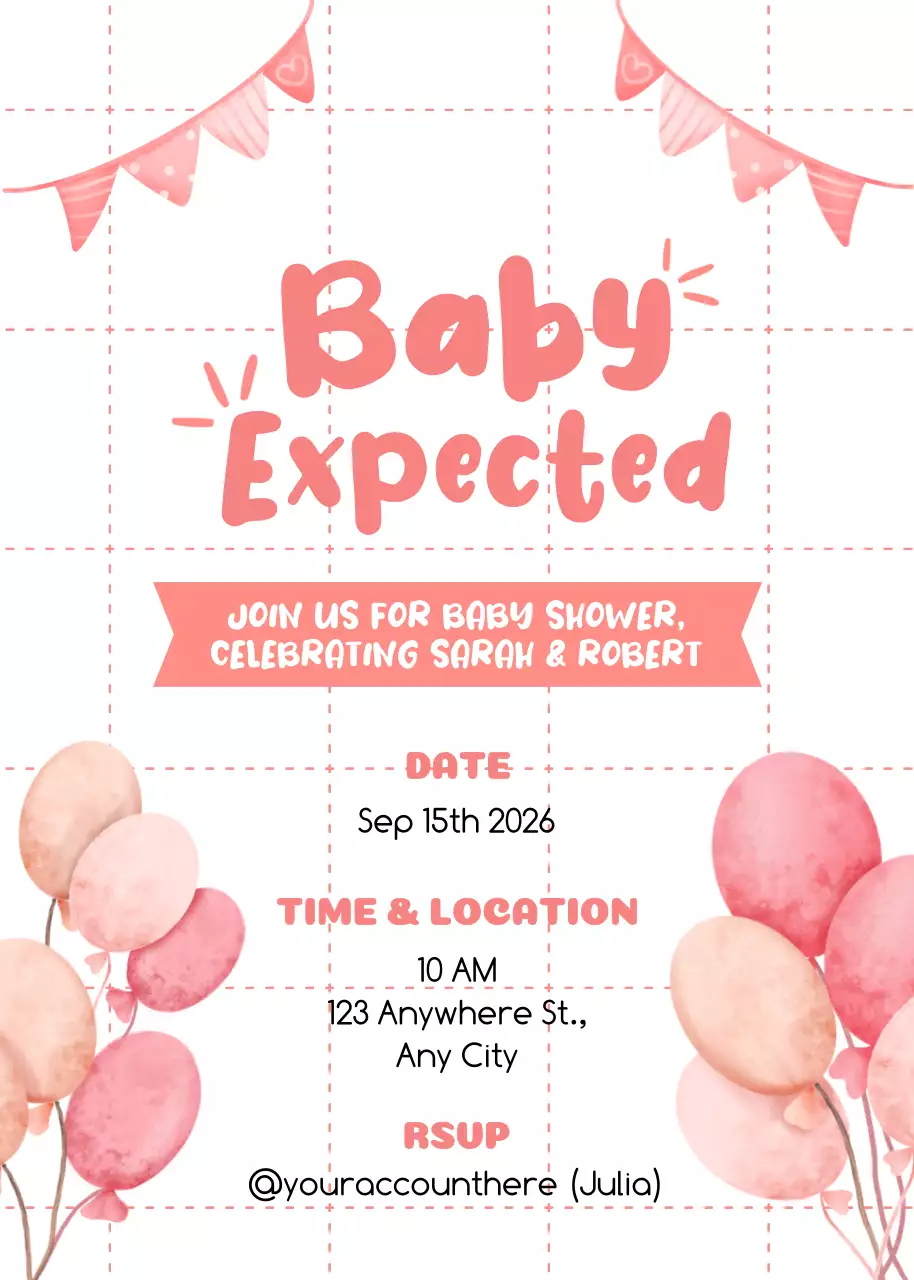 Convite de chá de bebé cor-de-rosa