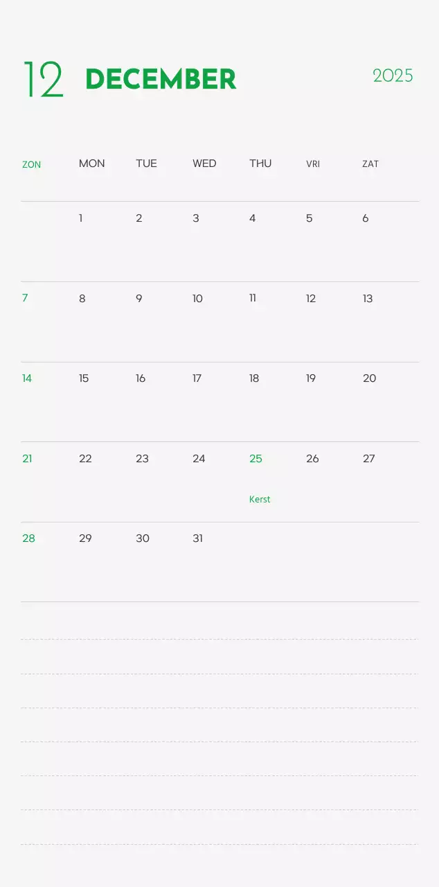 Een kalender met een puppyfoto en een schattige boodschap in groene accentkleur