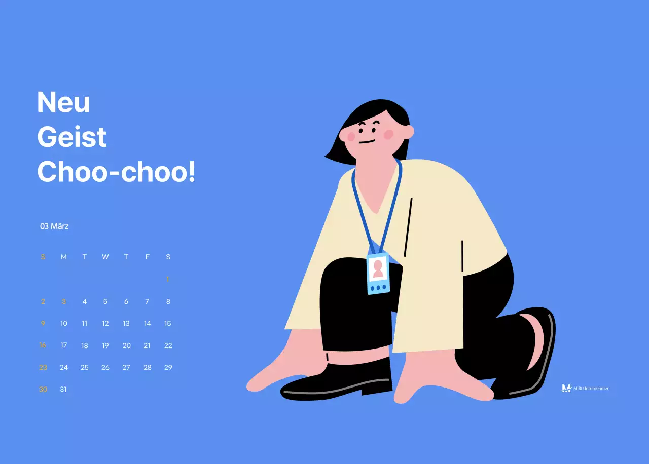 Motivationskalender mit energiegeladenen Illustrationen und positiven Zitaten auf hellblauem Hintergrund