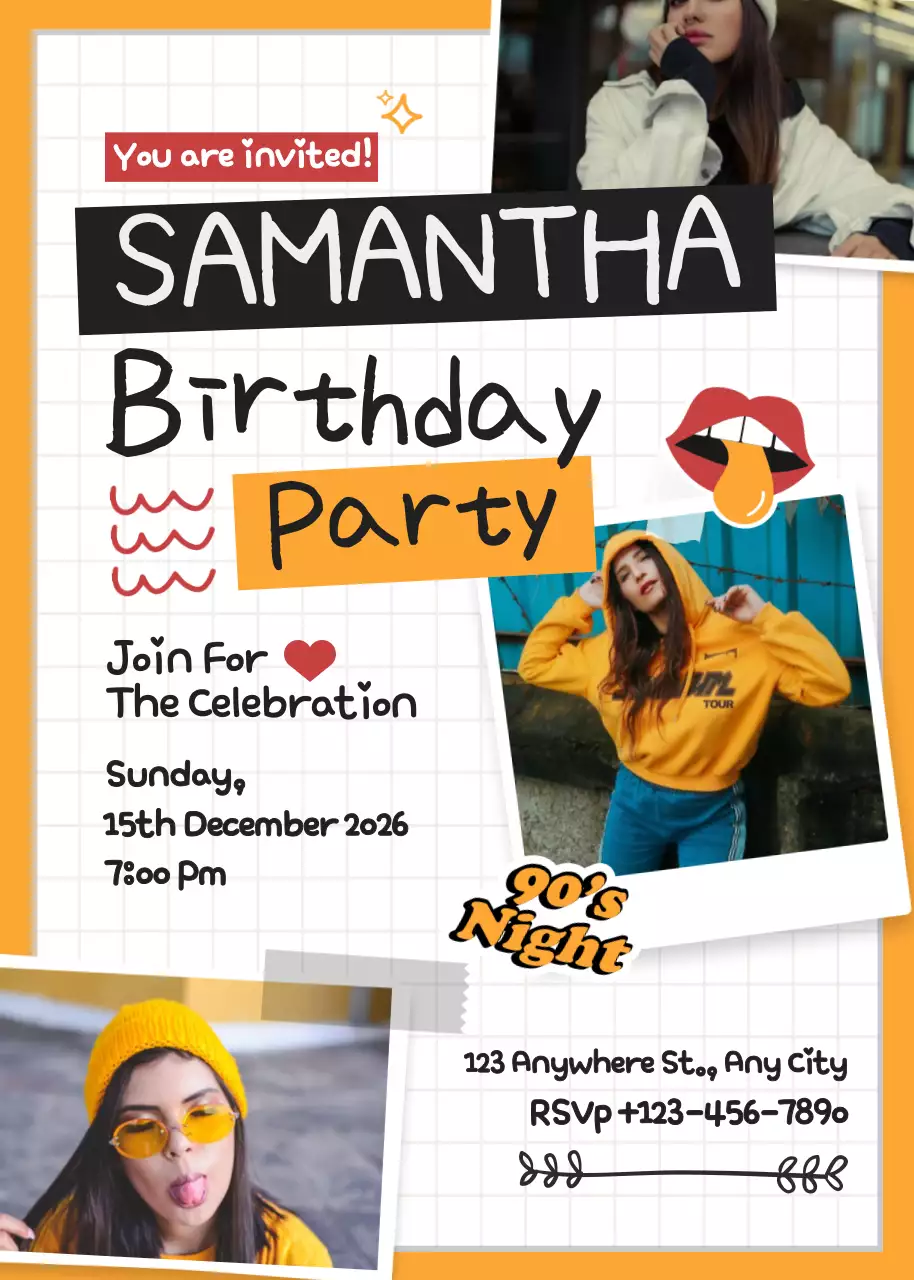 Poster mời sinh nhật màu cam cổ điển