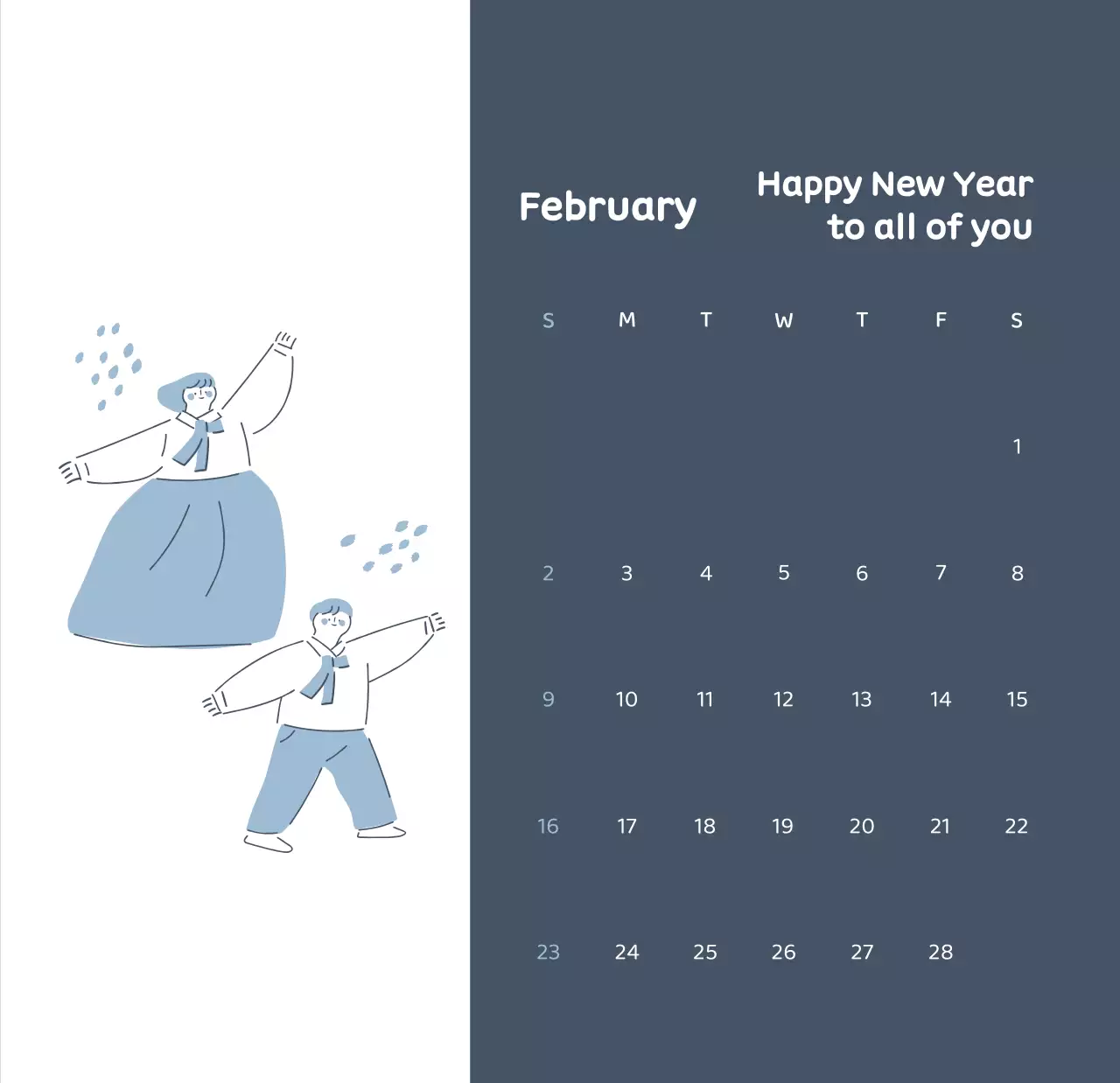 Lịch với hình ảnh minh họa đầy cảm xúc với nhiều màu sắc khác nhau