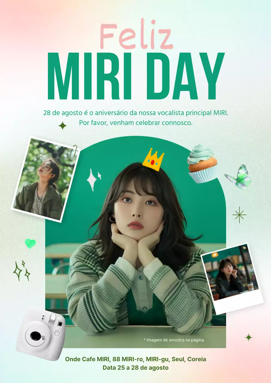 Convite de aniversário de um ídolo kitsch em verde e cor-de-rosa