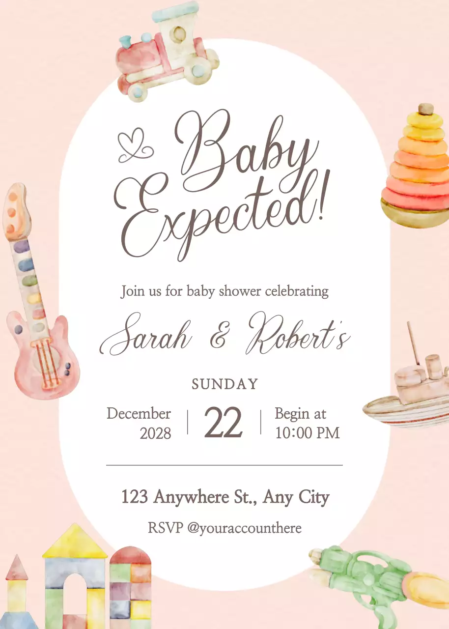 Thiệp mời tiệc mừng em bé màu hồng dễ thương