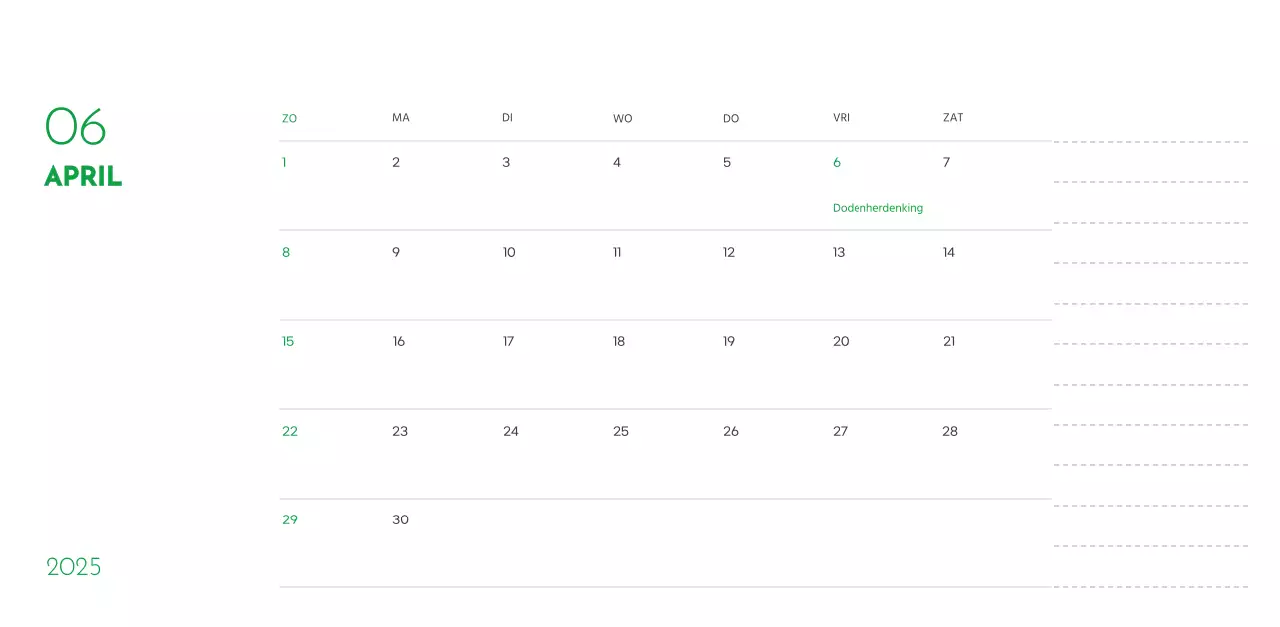 Een kalender met een puppyfoto en een schattige boodschap in groene accentkleur