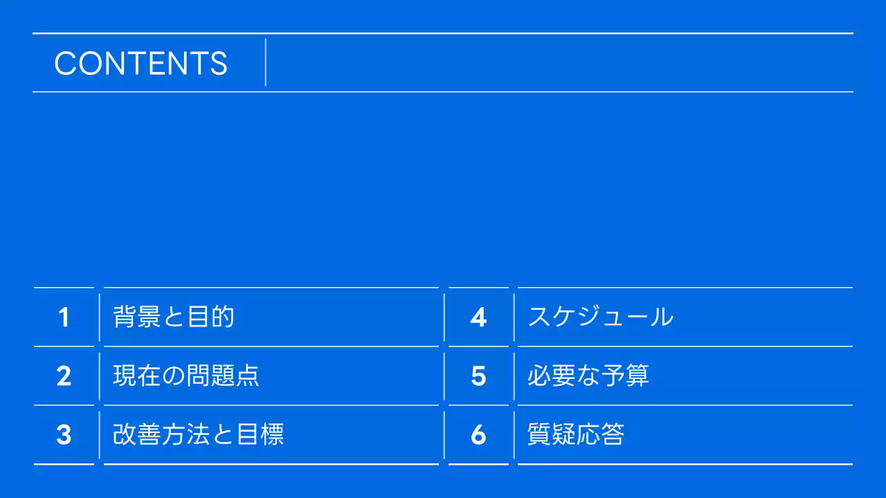 青 シンプル 業務改善 提案書 プレゼンテーション