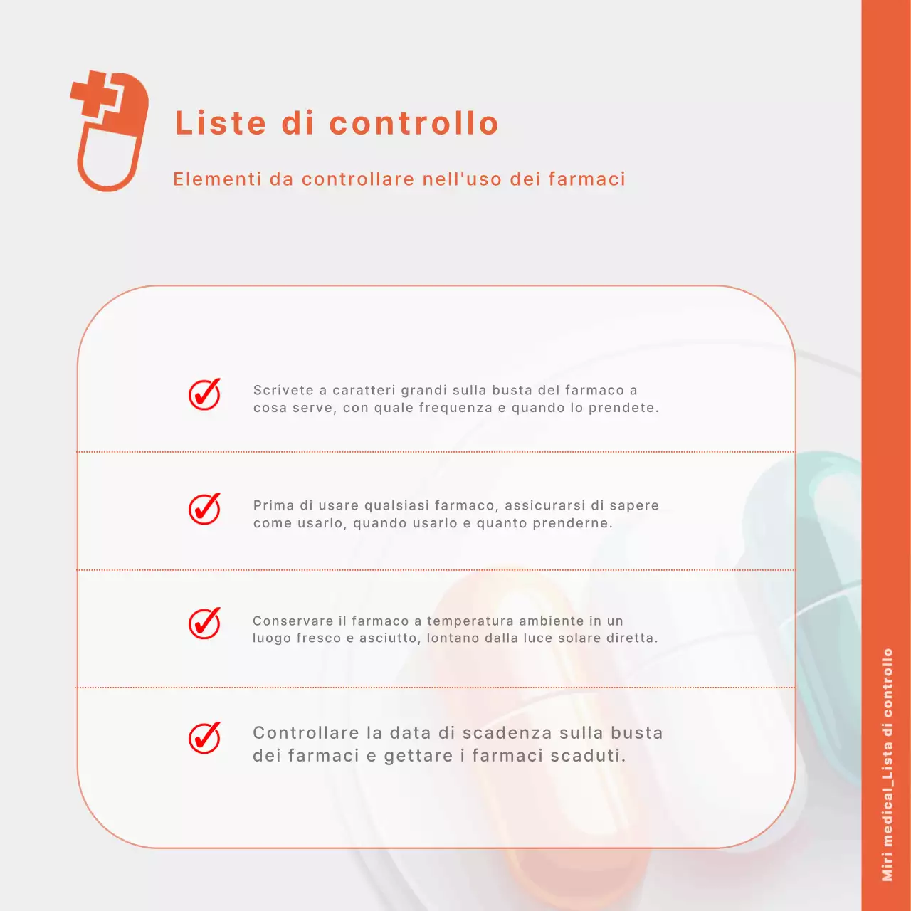 Una guida semplice e arancione per un uso corretto dei farmaci