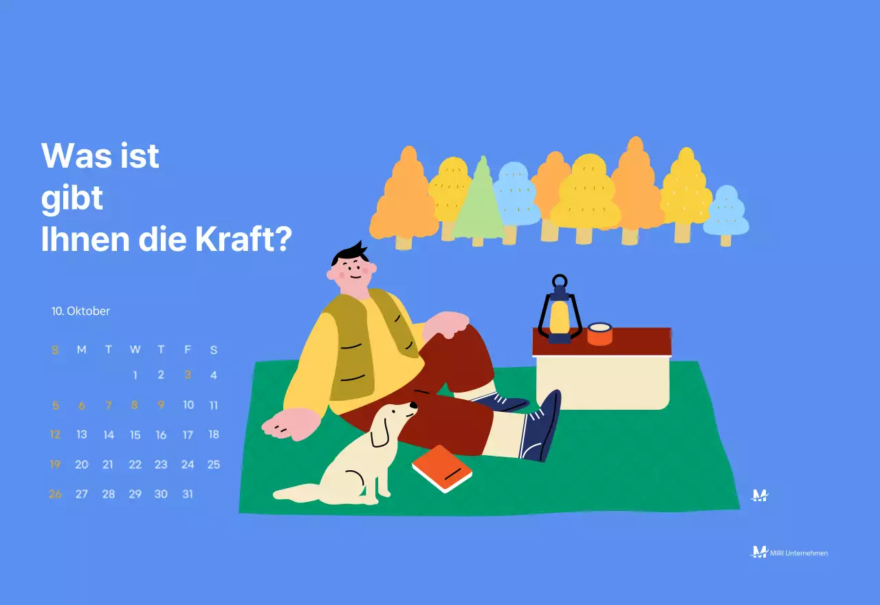 Motivationskalender mit energiegeladenen Illustrationen und positiven Zitaten auf hellblauem Hintergrund