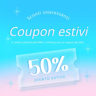 Semplice annuncio di buoni sconto estivi in azzurro e rosa