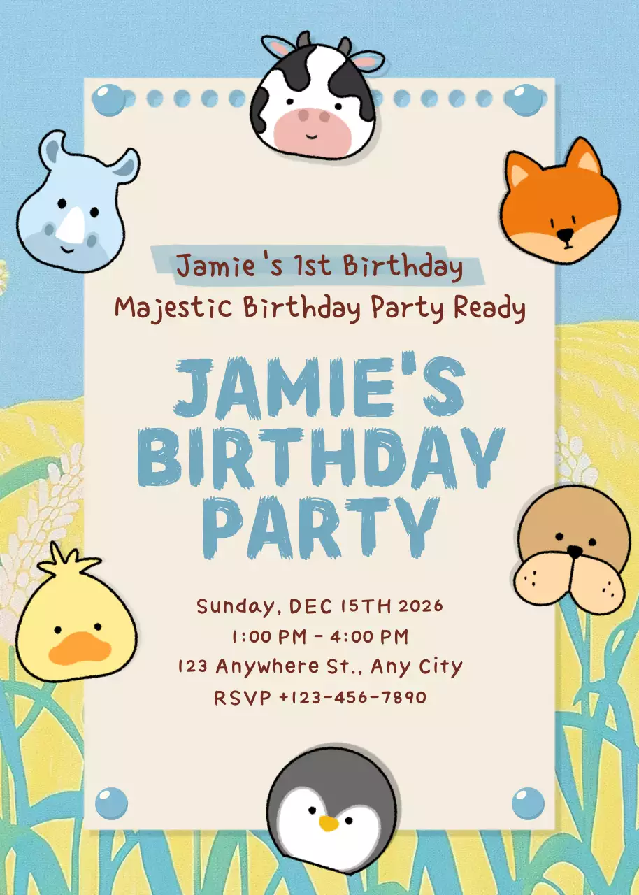 Convite de festa de aniversário azul bonito