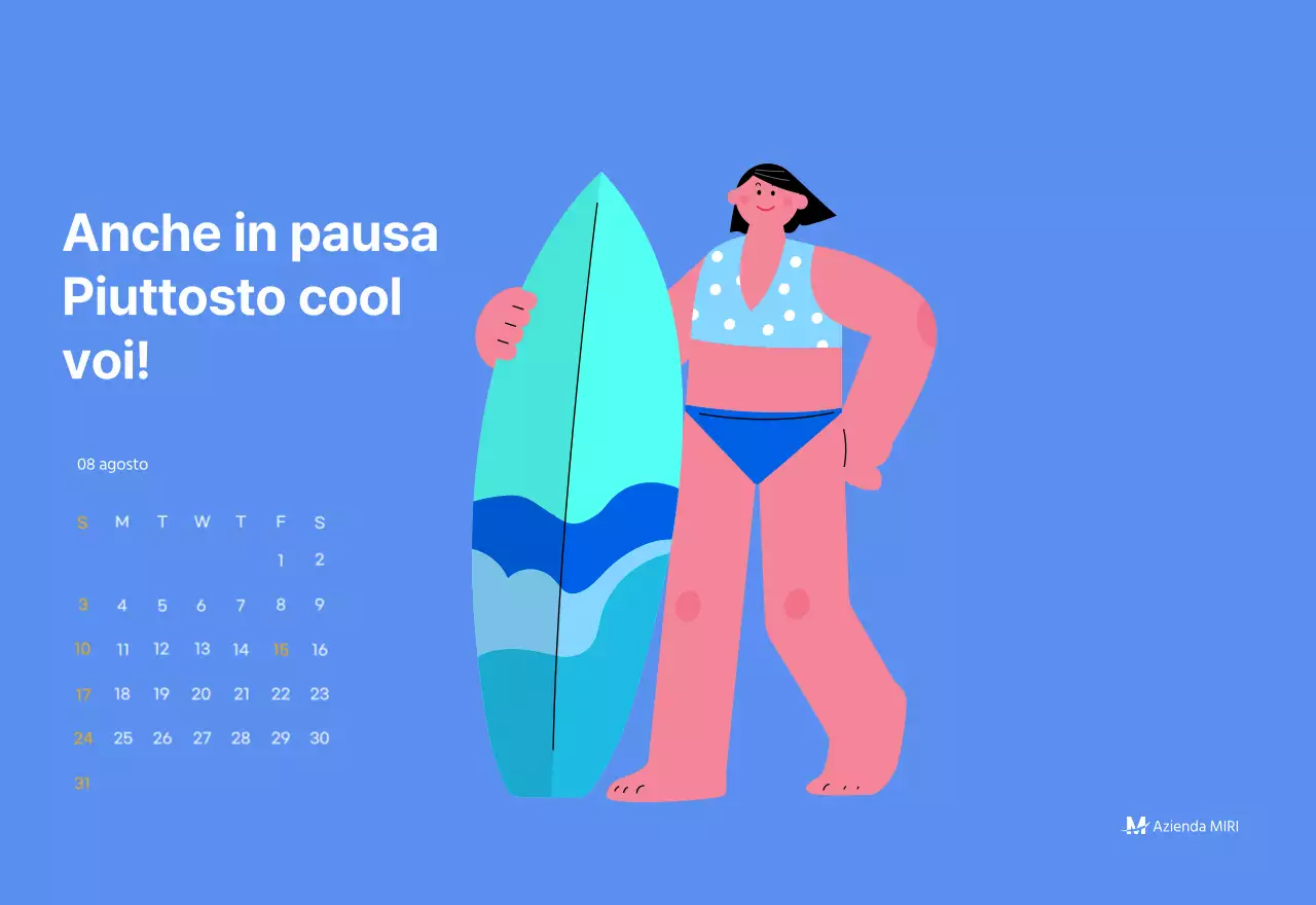 Calendario motivazionale con illustrazioni energetiche e citazioni positive su sfondo azzurro
